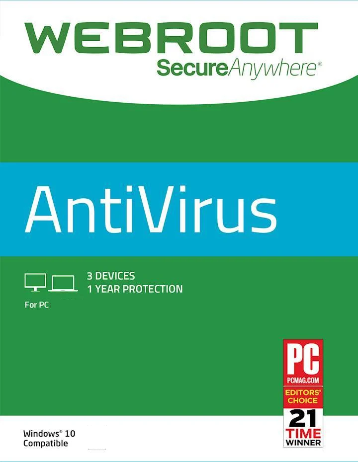 WEBROOT SECUREANYWHERE ANTIVIRUS (3 PCs, 1 YEAR)
